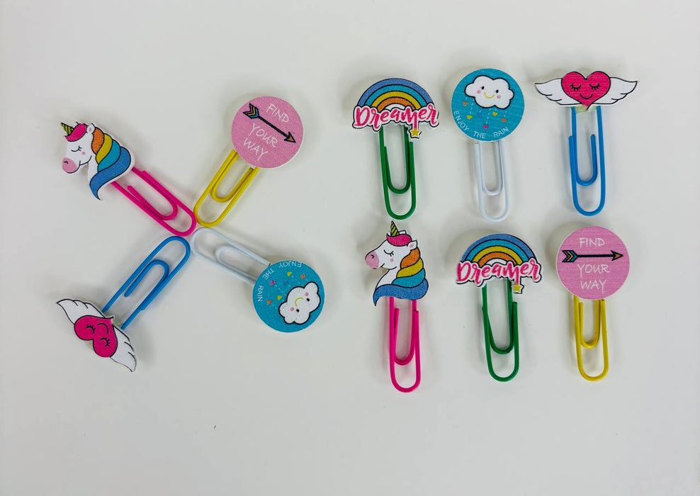 Wonderland set of 10 Cute & Colorful Decorative Paper Clips| Jumbo Bookmarks for Planners, Diaries, and Scrapbooking