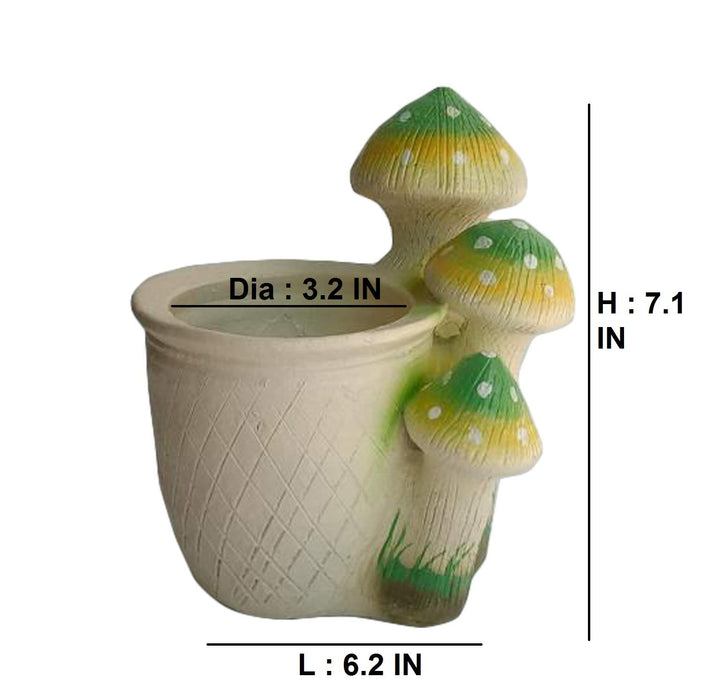 Planter with 3 Green Mushroom Planter, Pot, ( Flower not included) Resin