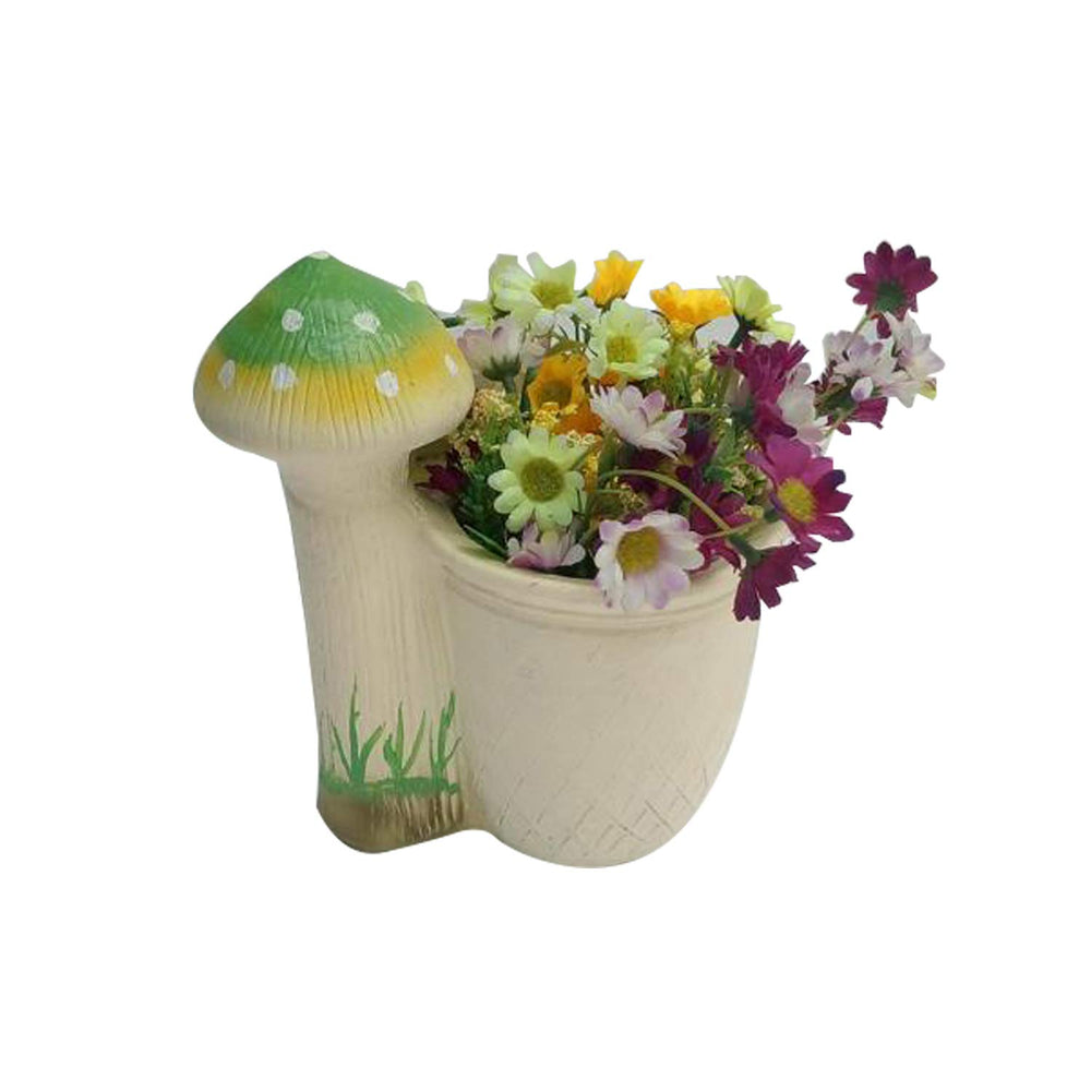 Planter with 3 Green Mushroom Planter, Pot, ( Flower not included)