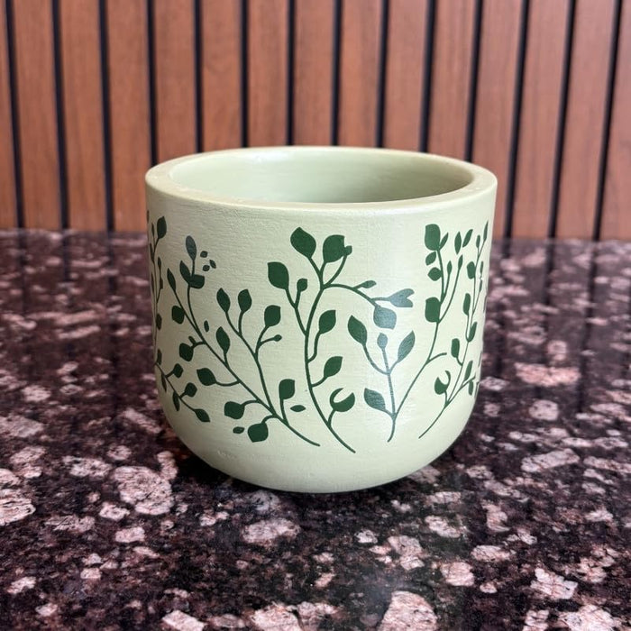 Terracotta Pot - Botanical Vine Print - Aesthetic Plant Pot - For Indoor/Outdoor Decor, For Plants, Flowers, And Herbs Green