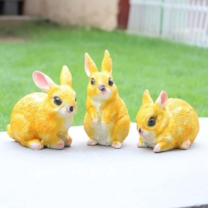 ( Set of 3) 4 inches Three Rabbit combination set- White & Brown