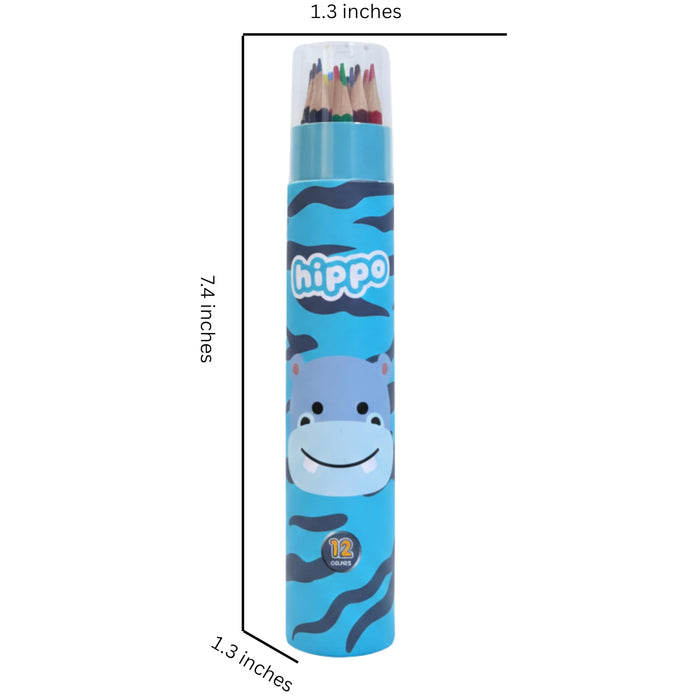 Wonderland Pencil Colors Set 12 Colors | box Gift Stationery Set Hippo Animal desing Printing Students Painting rainbow Color Pencil|Hippo desing