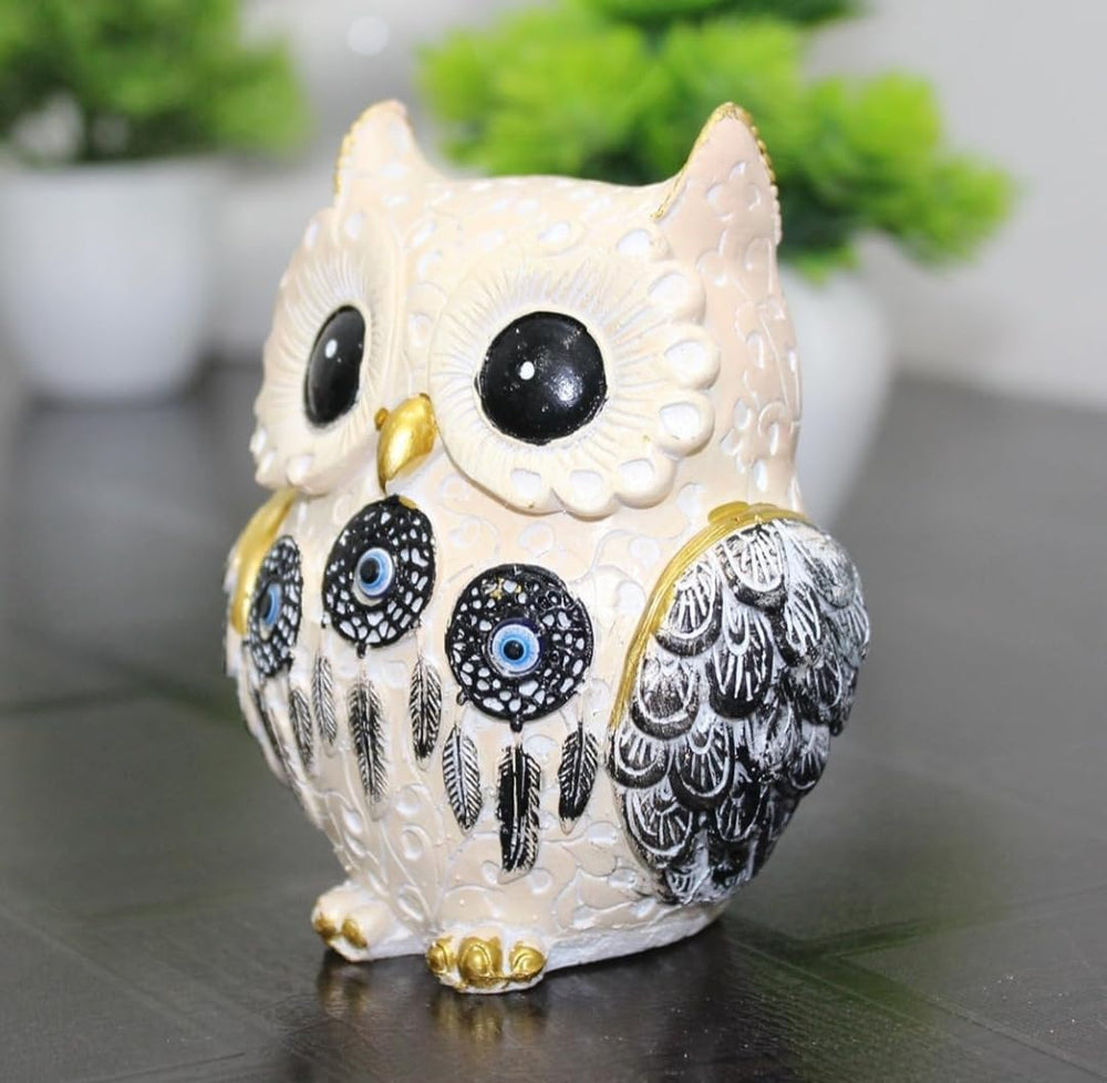 Owl Figurine with Evil Eye Dreamcatcher Accents