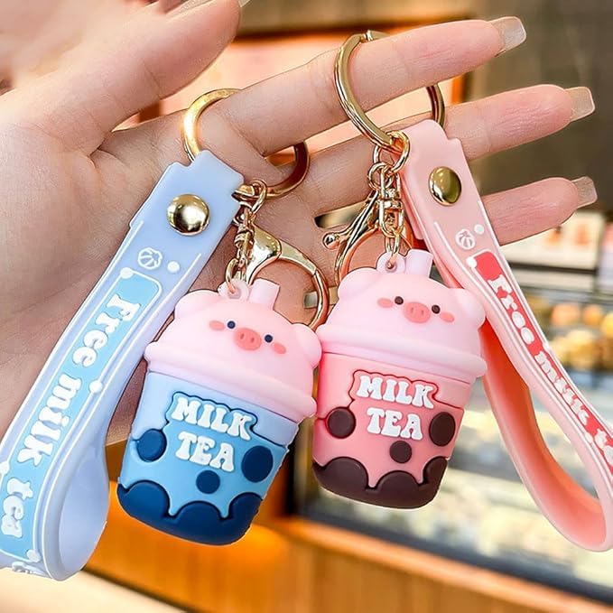 Wonderland Real Pig Milk Tea [Pink]Kechains, Cartoon Style Keychain & Bag Charms Fun & Functional Accessories for Bags and Keys