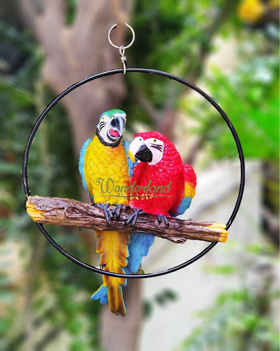 Wonderland 2 Parrots in Ring for Hanging, Home, Garden Bird Decor, Balcony Decoration