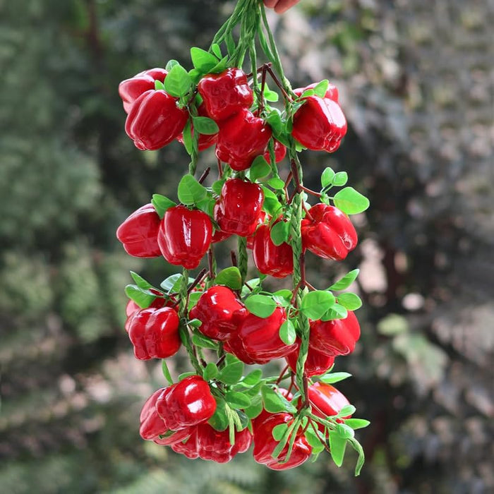 Pack of 2 Artificial Bell Pepper/Capsicum Hanging Strings – Realistic Red & Green Faux Vegetable Garlands for Kitchen, Farmhouse, and Restaurant Décor