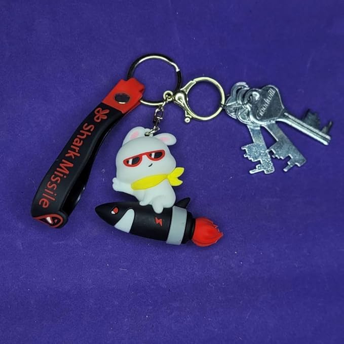 Wonderland Shark Missile Soaring Rabbit [Red]Kechains, Cartoon Style Keychain & Bag Charms Fun & Functional Accessories for Bags and Keys