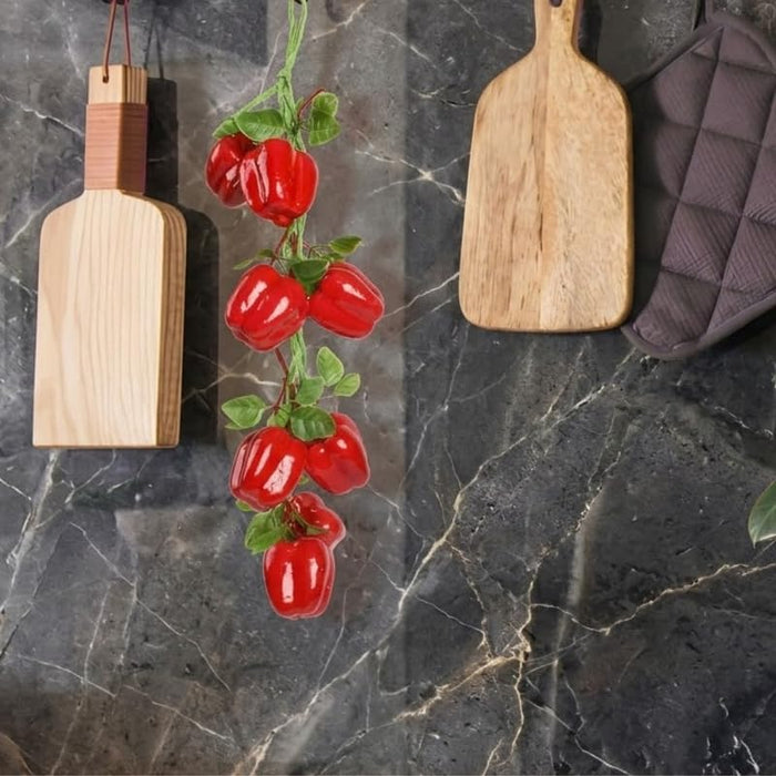 Pack of 2 Artificial Bell Pepper/Capsicum Hanging Strings – Realistic Red & Green Faux Vegetable Garlands for Kitchen, Farmhouse, and Restaurant Décor