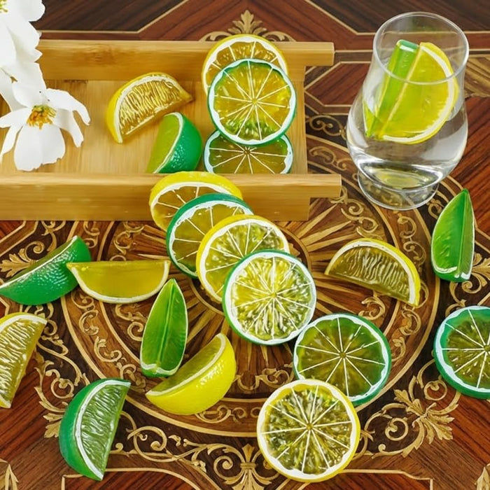 20-Piece Artificial Lemon and Lime Set – Life-Like Faux Citrus Slices and Wedges for Home Decor, Kitchen Displays, Photography Props, and DIY Crafts