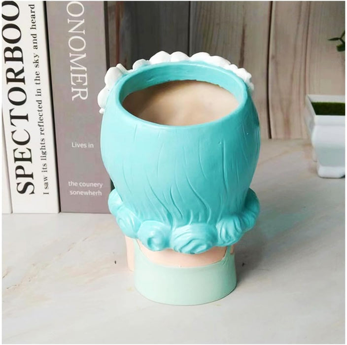 Wonderland Whimsical 6 Inch Girl" Resin Planter – Decorative Flower Crown Head Pot for Indoor Plants, Cute Hand-Painted Face Vase for Home & Office Décor- 3.5x2.5x6 inch(Plant Not Included)