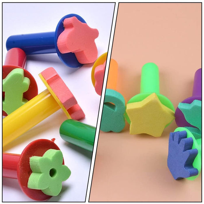 6Pc Foam Stamp Set with Long Plastic Handle – Extended Reach Stamps for Crafting and Art