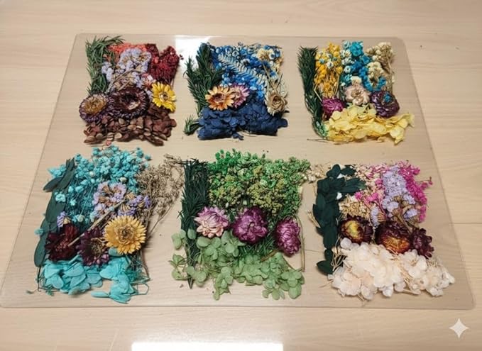 Wonderland Dried Flowers for Resin, 6 pc Natural Flowers and Leaves Compressed,DIY Pressed Flowers for Jewelry, Candles, Soap, Nail Production