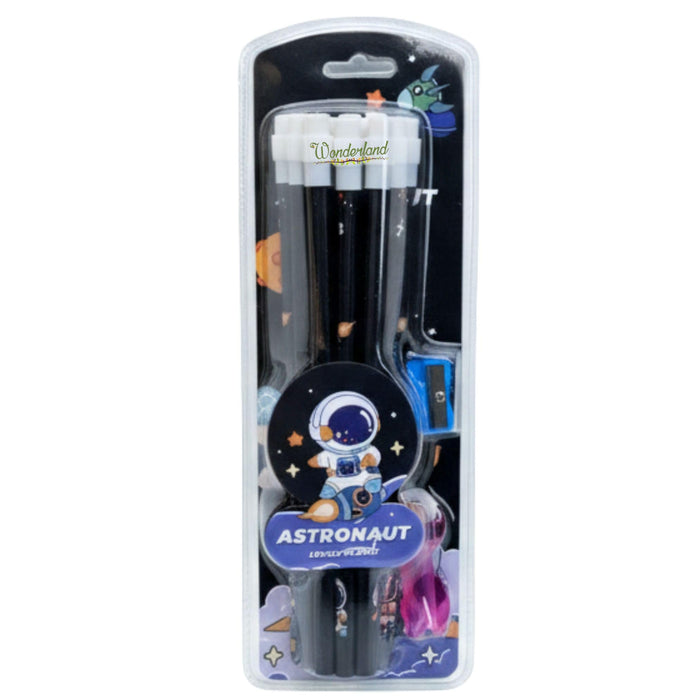 Wonderland 2B Pencil set -Pack of 12  with top erasers , 1 grip and 1 sharpner | Writing pencils for school and return gifts(Astronaut Black)