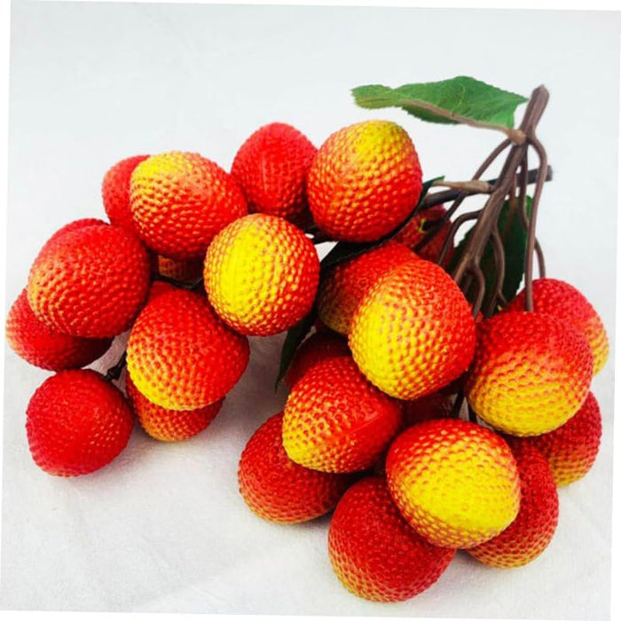 Set of 2 Artificial Lychee Fruit Bunches - Realistic Red Faux Tropical Fruit with Leaves for Home Decor, Kitchen Displays, and Photography Props