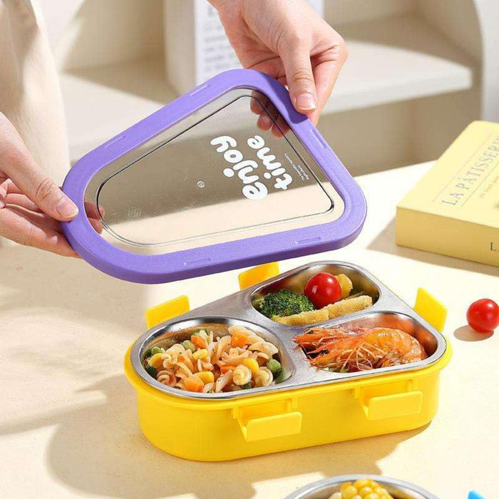 Kids- 470 ml SS lunch Box 304 Stainless Steel Enjoy Time Tiffin Box (price per pc)|Leak-Proof Tiffin Box for Kids | Premium School and Picnic Lunch Box