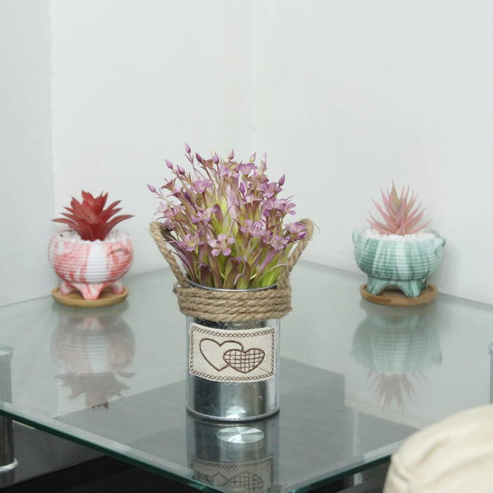 Metal Pot-Light Purple- with Artificial Plant Attached for Home Decor