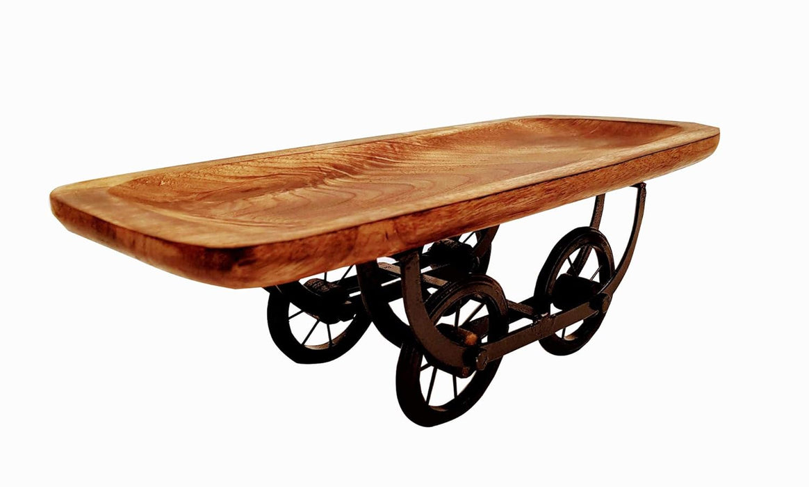 Wonderland 16 inch Long Tray on cart in Wood for Dining and Serving Snacks