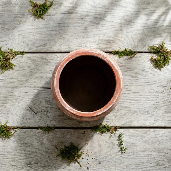 Handcrafted Rustic Terracotta Planter – Distressed Whitewash Clay Pot for Indoor & Outdoor Plants – Small Round Succulent & Cactus Container