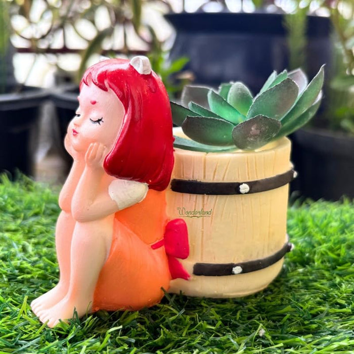 3.5 Inch Dream Girl Succulent Planter – Decorative Resin Flower Pot for Indoor Plants, Cute Miniature Garden Decor & Desk Accessory- Plant Not Included