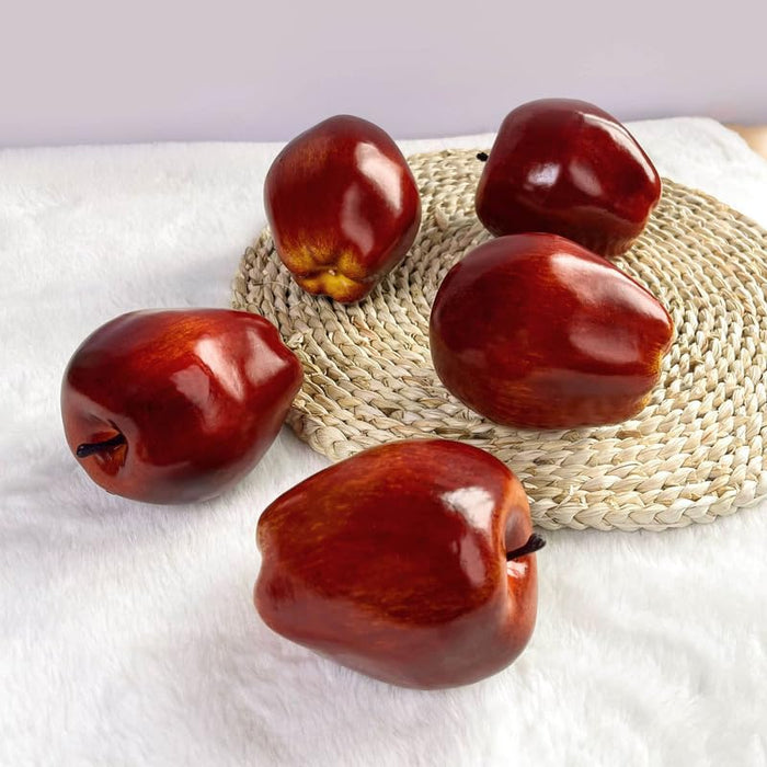 6-Piece Life-Like Artificial Red Delicious Apples - Premium Realistic Faux Fruit for Home Decor, Kitchen Displays, and Photography Props- 3.15x3.82 inch