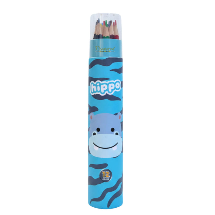 Wonderland Pencil Colors Set 12 Colors | box Gift Stationery Set Hippo Animal desing Printing Students Painting rainbow Color Pencil|Hippo desing
