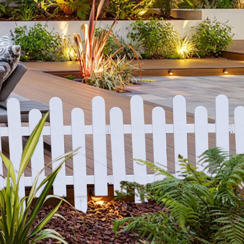 1.3 Feet Tall (Pack of 8) with Spikes for Soil Insert Decorative White Plastic Garden Fence | 11 Feet Running Feet Fence