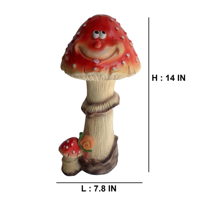 Whimsical Smiling Mushroom Garden Statue with Snail Accent – Outdoor Lawn Decor