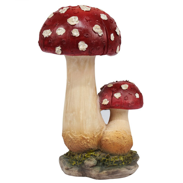 Handmade Ceramic Red Toadstool Mushroom Garden Statue, Twin Mushroom Decor