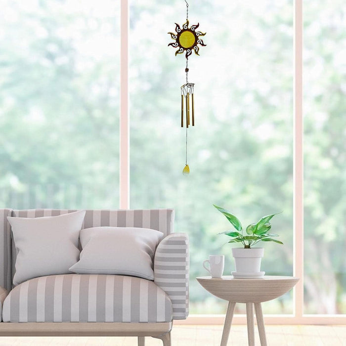 Wonderland Gorgeous Yellow Sun Design Metal Wind Chime for Balcony & Garden| Colourful Wall Hanging Décor