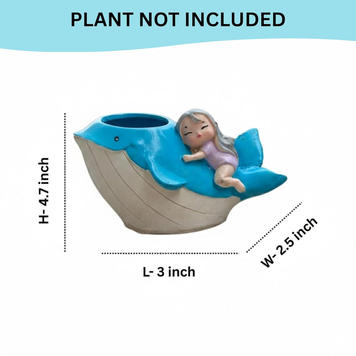 4.7 Inch Whimsical Blue Whale & Sleeping Fairy Succulent Planter – Decorative Resin Indoor Pot for Small Plants, Air Plants, and Fairy Gardens- Plant Not Included