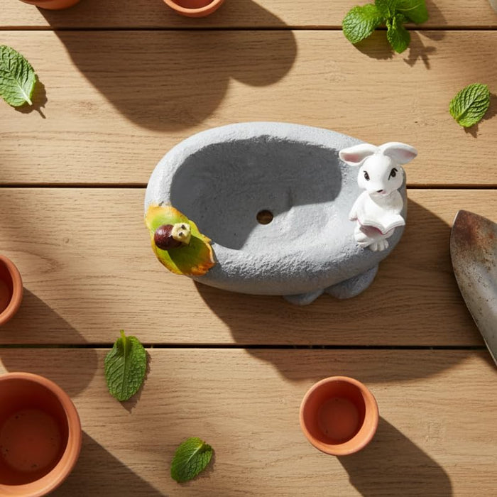 Wonderland 3 Inch Whimsical Reading Bunny & Snail Resin Succulent Planter – Decorative Fairy Garden Pot-5x3.5x3 inch(Plant Not Included)