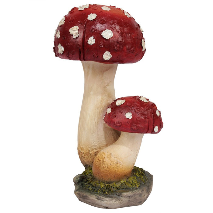 Handmade Ceramic Red Toadstool Mushroom Garden Statue, Twin Mushroom Decor