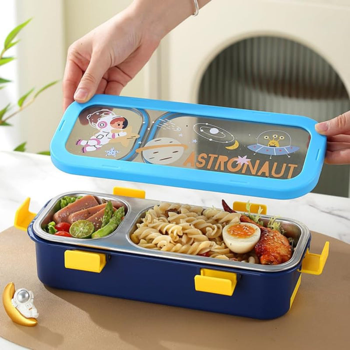 Kids- 600 ml Lunch Box 304 ss Stainless Steel Astronaut Design Tiffin Box (price per pc)|Leak-Proof Tiffin Box for Kids | Premium School and Picnic Lunch Box- 11x4.5x3 inch