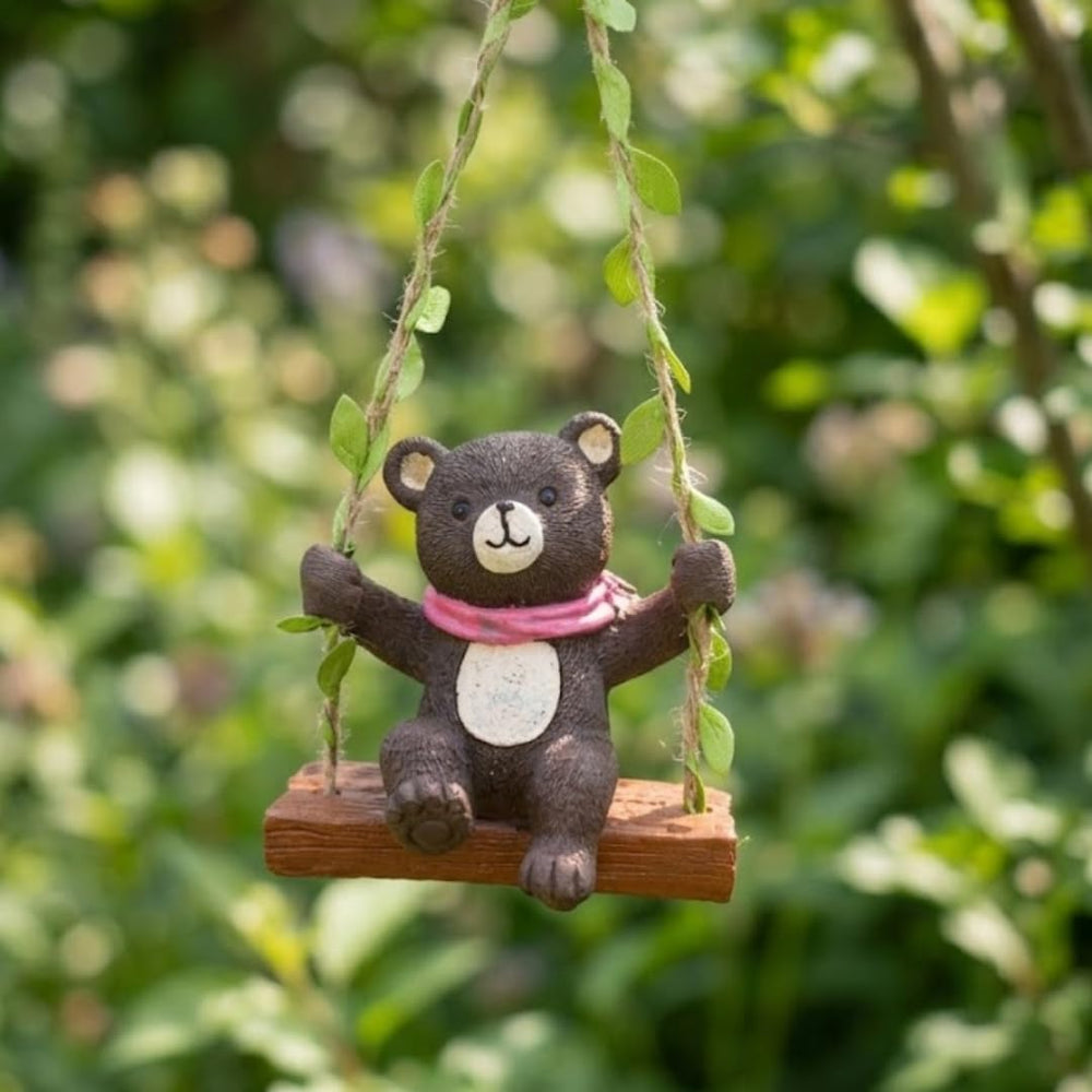 Adorable Mini Hanging Garden Bear on Swing