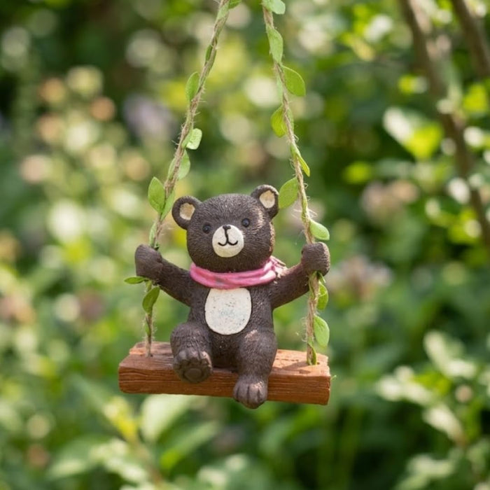Adorable Hanging Garden Bear on Swing