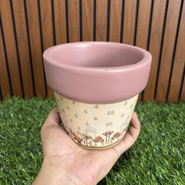 Terracotta Pot - Mughal Elephant Print - Aesthetic Plant Pots - For Indoor/Outdoor Decor, For Plants, Flowers, And Herbs (Brown)