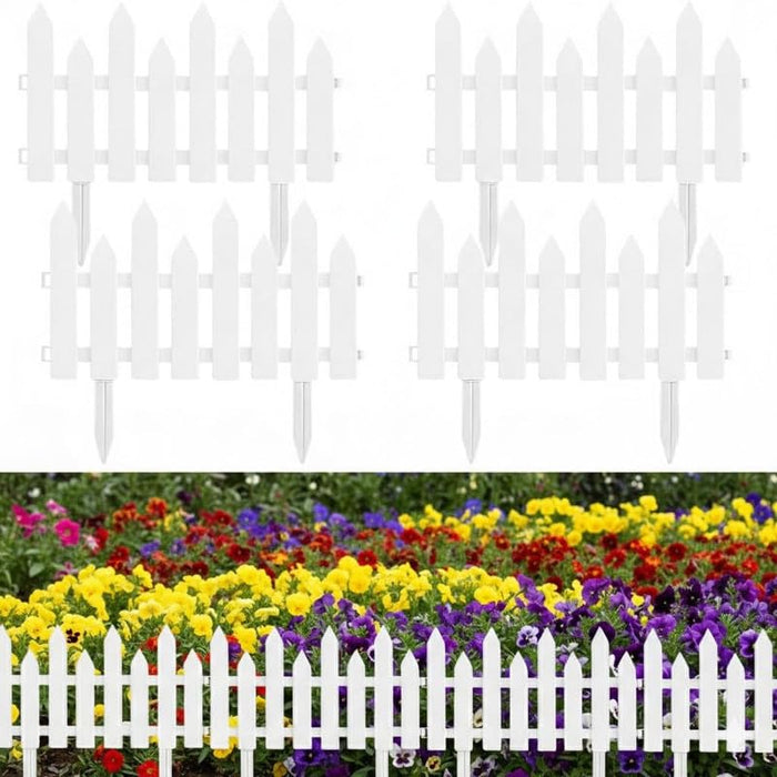 Wonderland (Set of 8) 11.8 inch Garden Edging Fence Decorative| White Garden Picket Fence Panels| 13.1 Feet Coverage Resistant PVC Garden Fence Decorative| Flower Bed Fencing for Pathway, Yard, Lawn | with Spikes
