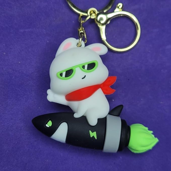 Wonderland Shark Missile Soaring Rabbit [Green]Kechains, Cartoon Style Keychain & Bag Charms Fun & Functional Accessories for Bags and Keys