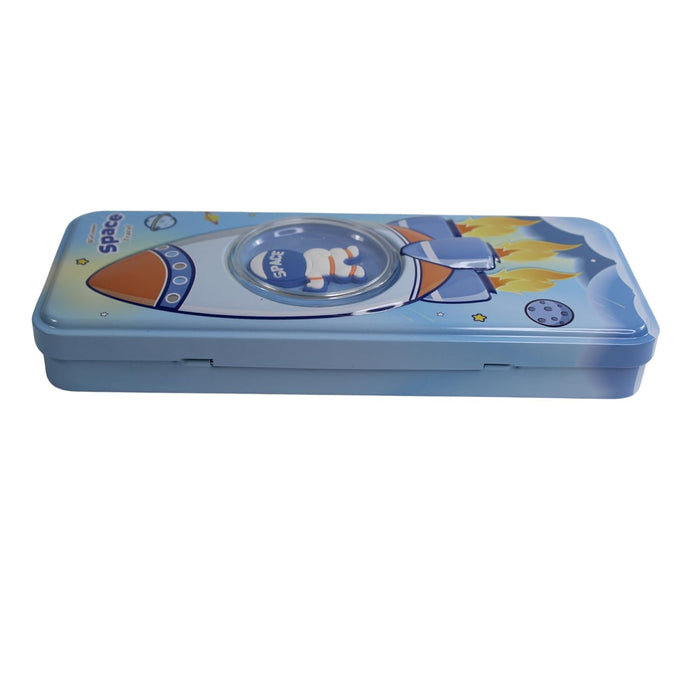  3D Embossed Metal Pencil Box with Dual Compartment -07