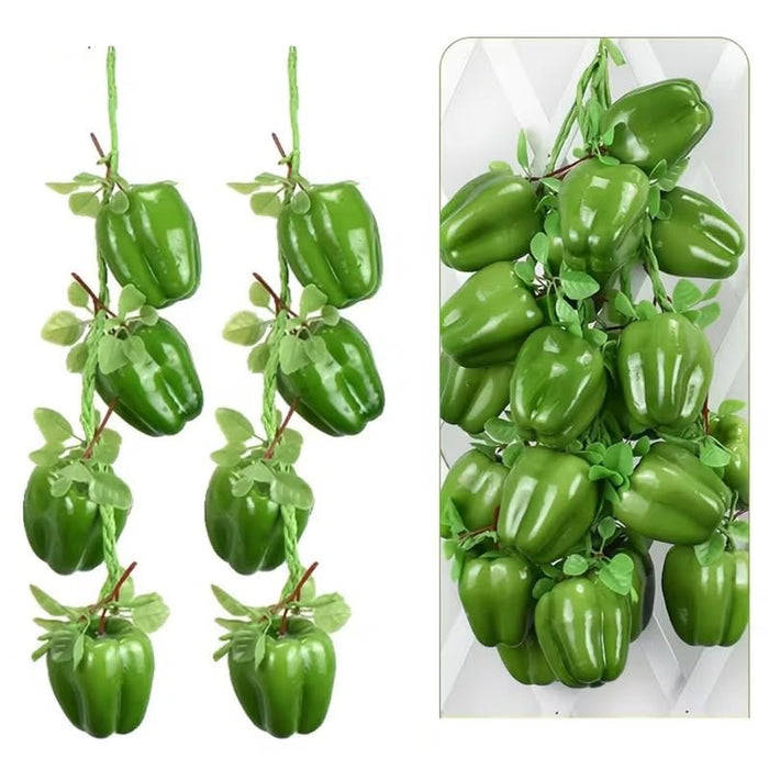 Pack of 2 Artificial Bell Pepper/Capsicum Hanging Strings – Realistic Red & Green Faux Vegetable Garlands for Kitchen, Farmhouse, and Restaurant Décor