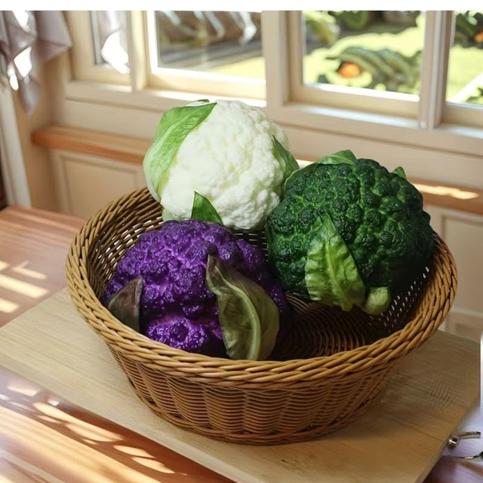 Set of 6 Artificial Assorted Cauliflower Models – Lifelike Faux Vegetable Decor for Home, Kitchen, Display, and Photography Props (Purple, Green, and White)
