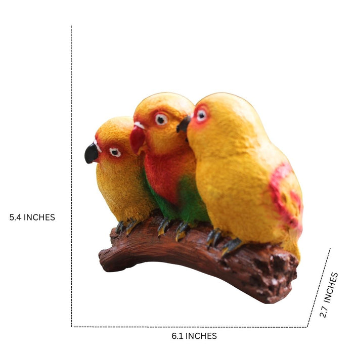 Wonderland Vibrant Lovebirds Trio Decorative Figurine for Home & Garden | Yellow Parrot Babies on Branch Showpiece