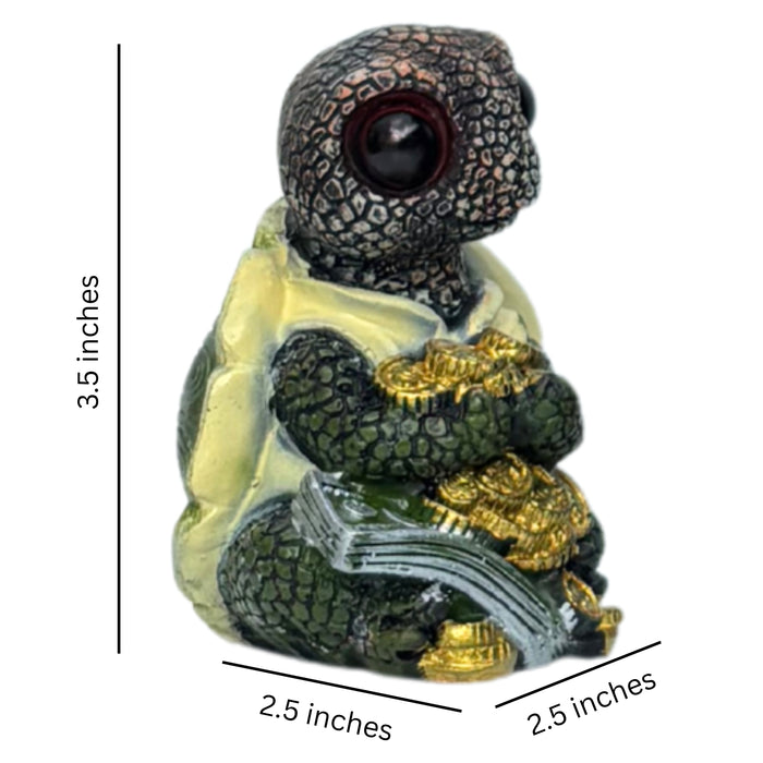 Wonderland Set of 4 Quirky "Wealth & Prosperity" Turtle Figurines – Detailed Lucky Money Tortoise Statues for Desk, Office, and Home Décor