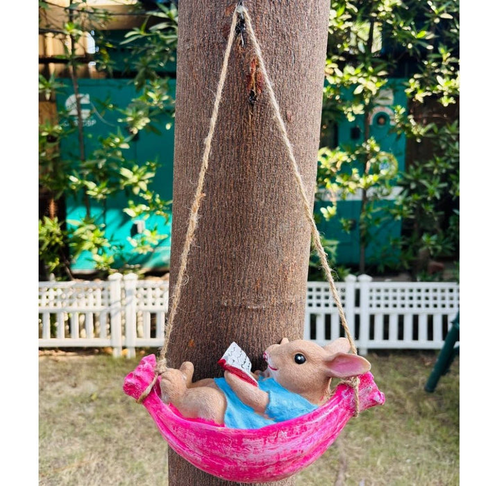Wonderland Hanging Bunny and Mouse in Hammock Garden Decoration