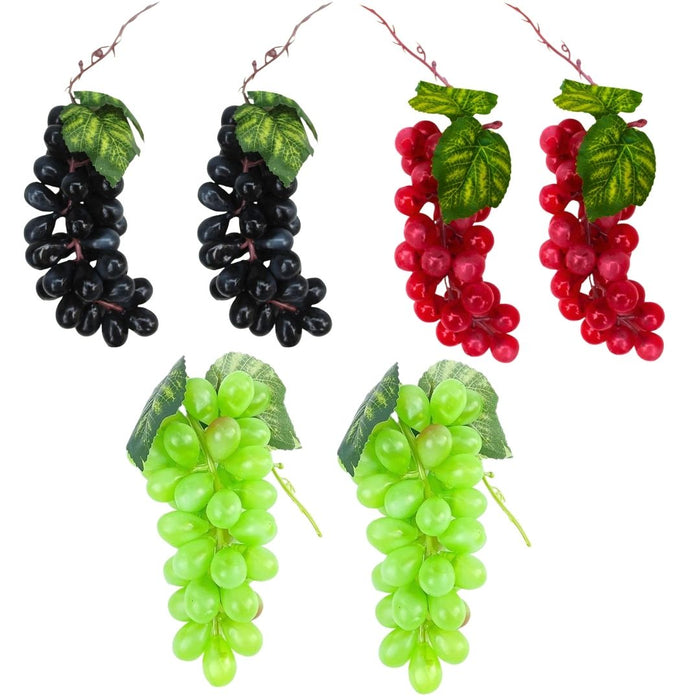 Wonderland Decorative Artificial Grape Assortment (Set of 6 Bunches - Red, Black, Green)