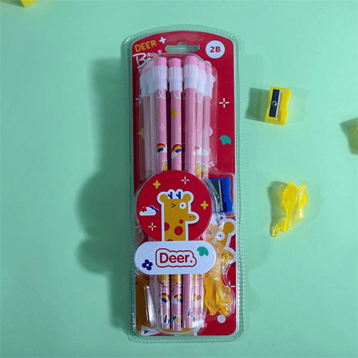 Wonderland 2B Pencil set -Pack of 12  with top erasers , 1 grip and 1 sharpner | Writing pencils for school and return gifts| Deer Design