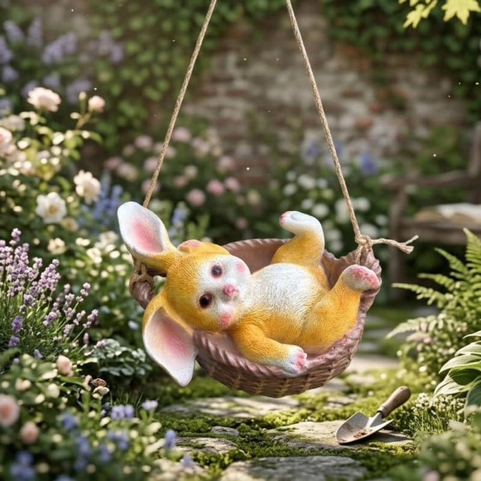 Enchanted Blossom Bunny Swing - Adorable Creature Garden Décor