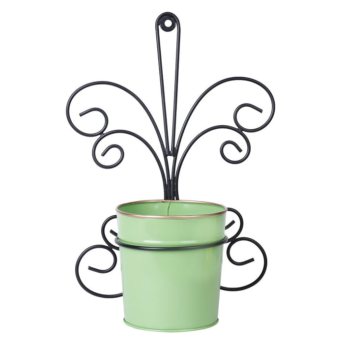 Wonderland Black Metal Base Wall Planter with Green Pot (Pack 2). Pots Included.