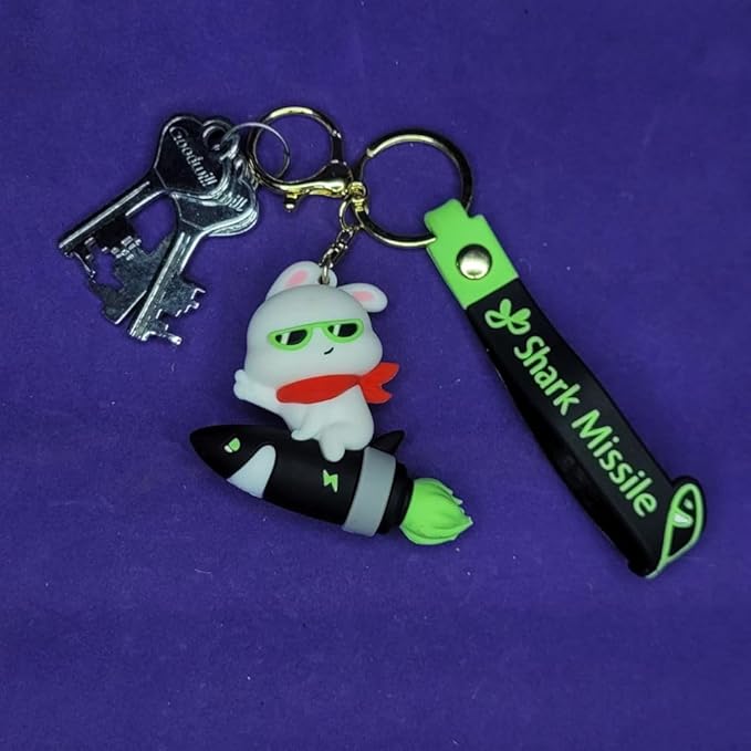 Wonderland Shark Missile Soaring Rabbit [Green]Kechains, Cartoon Style Keychain & Bag Charms Fun & Functional Accessories for Bags and Keys