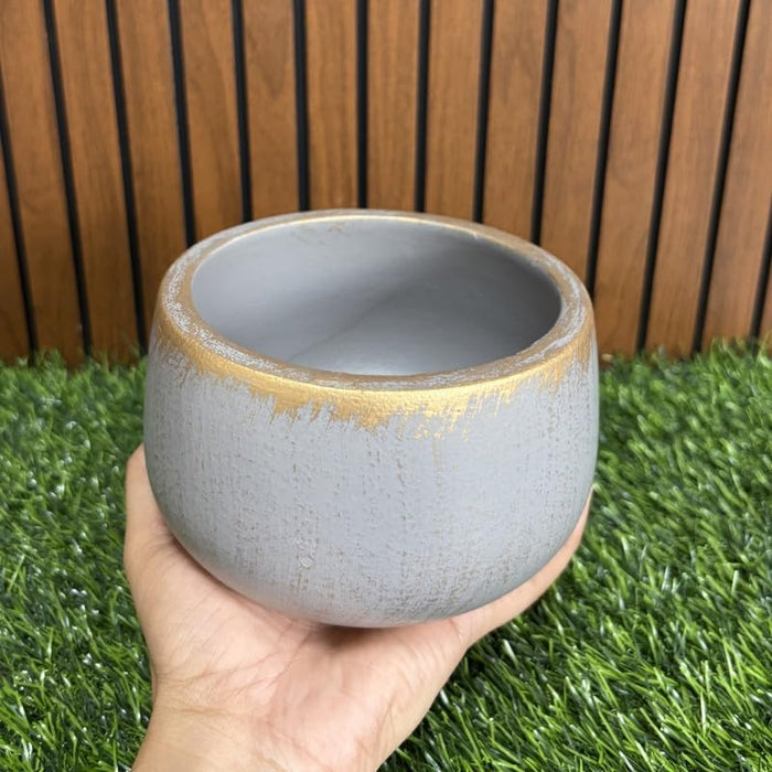 Terracotta Pot - Distressed Gold Rim - Modern Aesthetic Planter - For Indoor/Outdoor Decor, For Plants, Flowers, And Herbs (Grey)